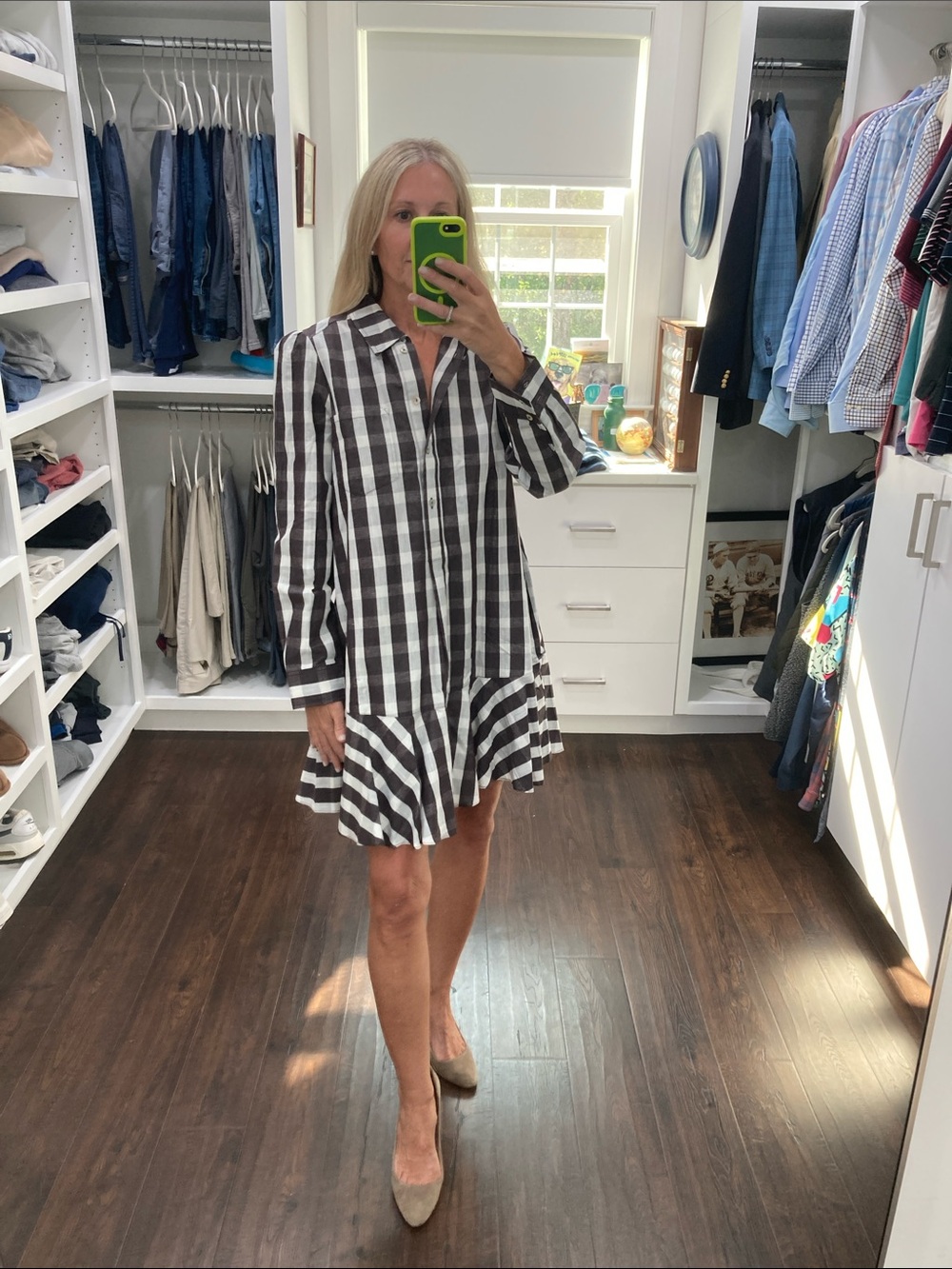 Tuckernuck Brown & White Gingham Checked Shirt Dress with Ruffle Hem S